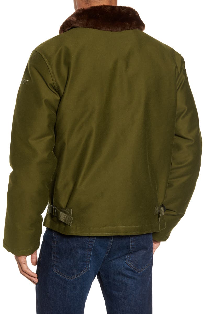 Schott NYC Faux Fur Collar Water-Repellent Corduroy Down Jacket, Alternate, color, 