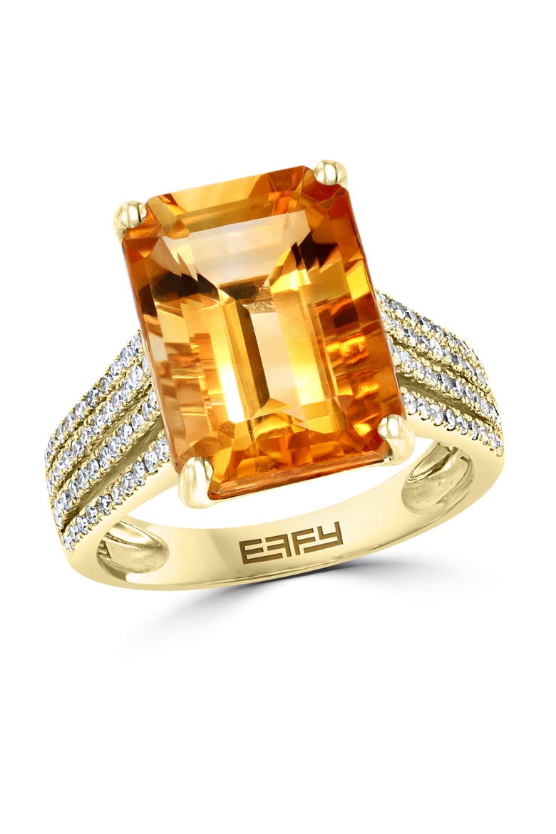 14K Yellow Gold Citrine & Diamond Split-Shank Ring, Main, color, 14K Gold
