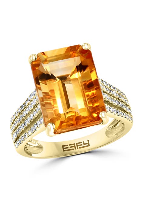 14K Yellow Gold Citrine & Diamond Split-Shank Ring