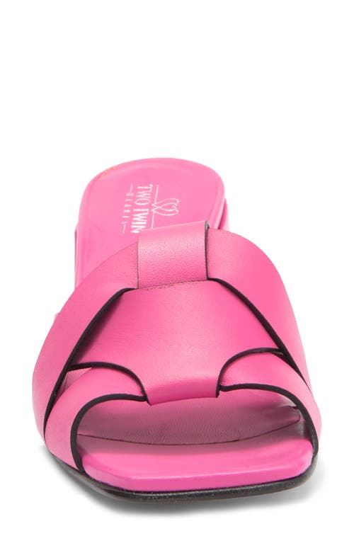 2 Twin Hearts Cross Band Block Heel Sandal In Hot Pink