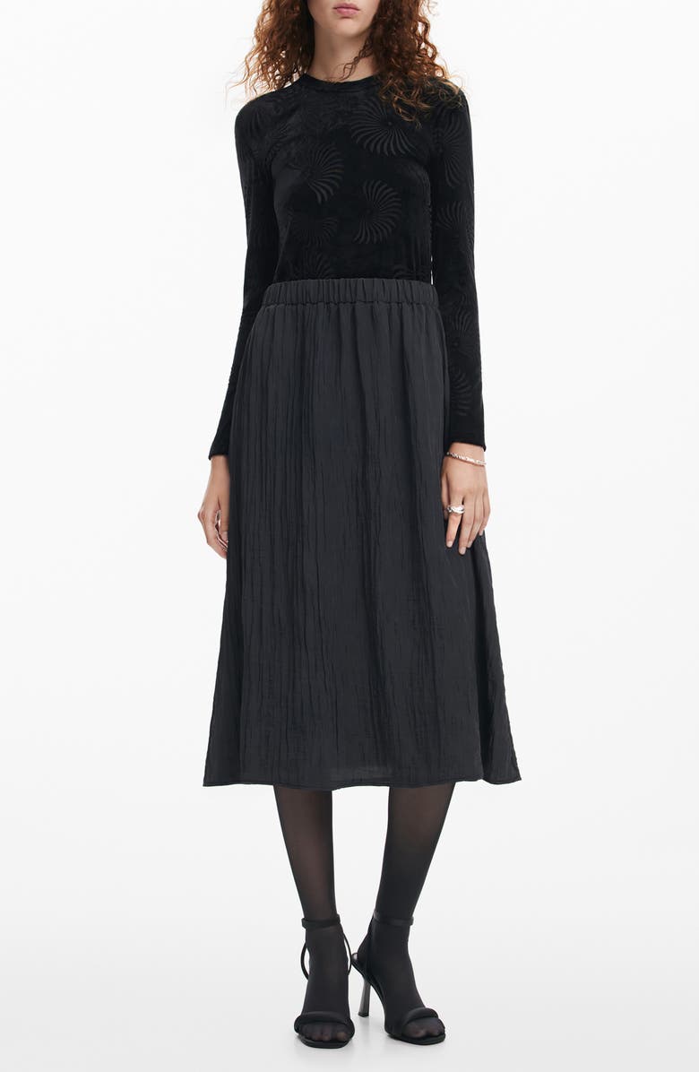 Desigual Chicago Long Sleeve Mixed Media Dress, Main, color,