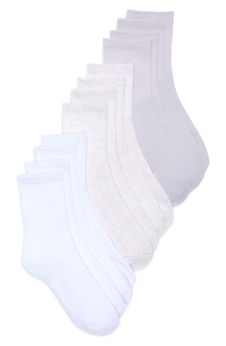 Tahari 6-Pack Ribbed Full Cushion Crew Socks, Main, color, Heather Shell/ White/ Lilac