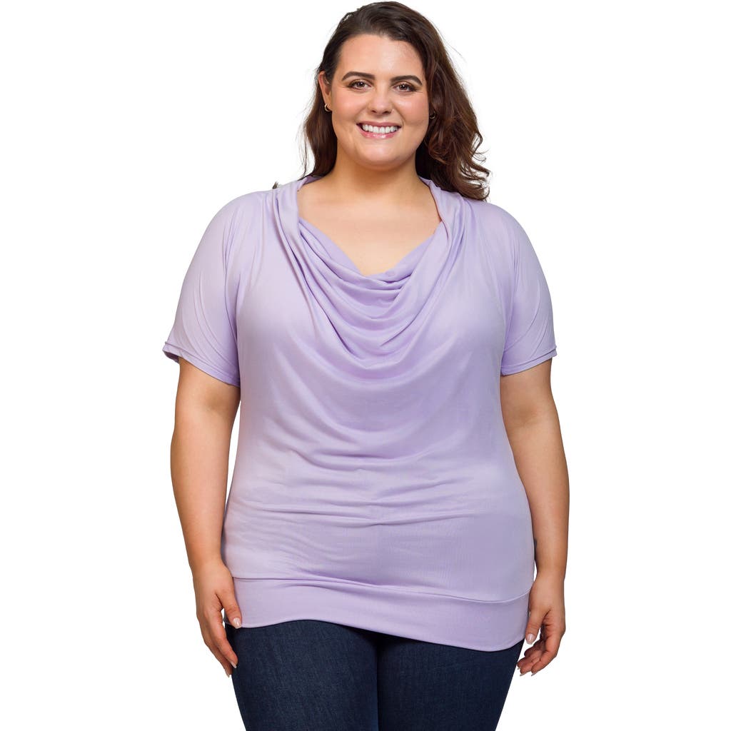 24seven Comfort Apparel Cowl Neck Short Sleeve Top With Banded Bottom In Purple