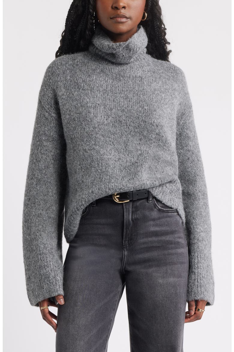 Fuzzy Turtleneck Sweater, Main, color, GREY