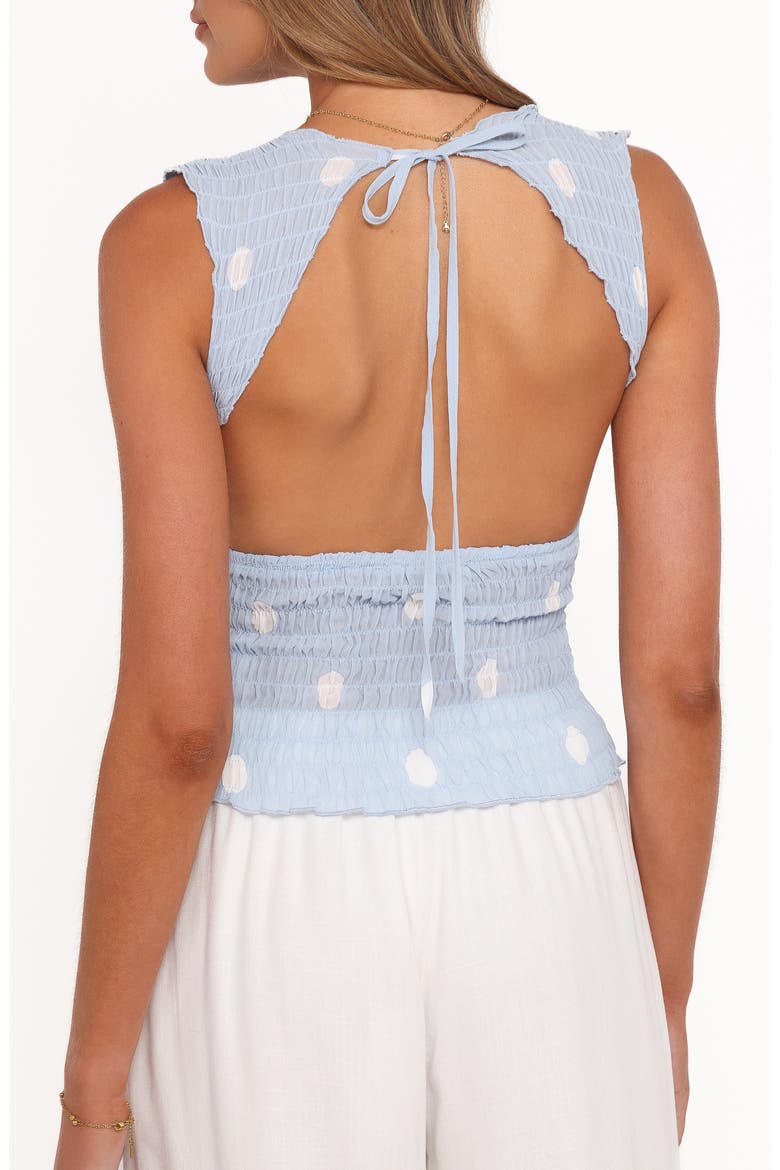Zoya Polka Dot Shirred Open Back Top, Alternate, color, BLUE POLKA DOT