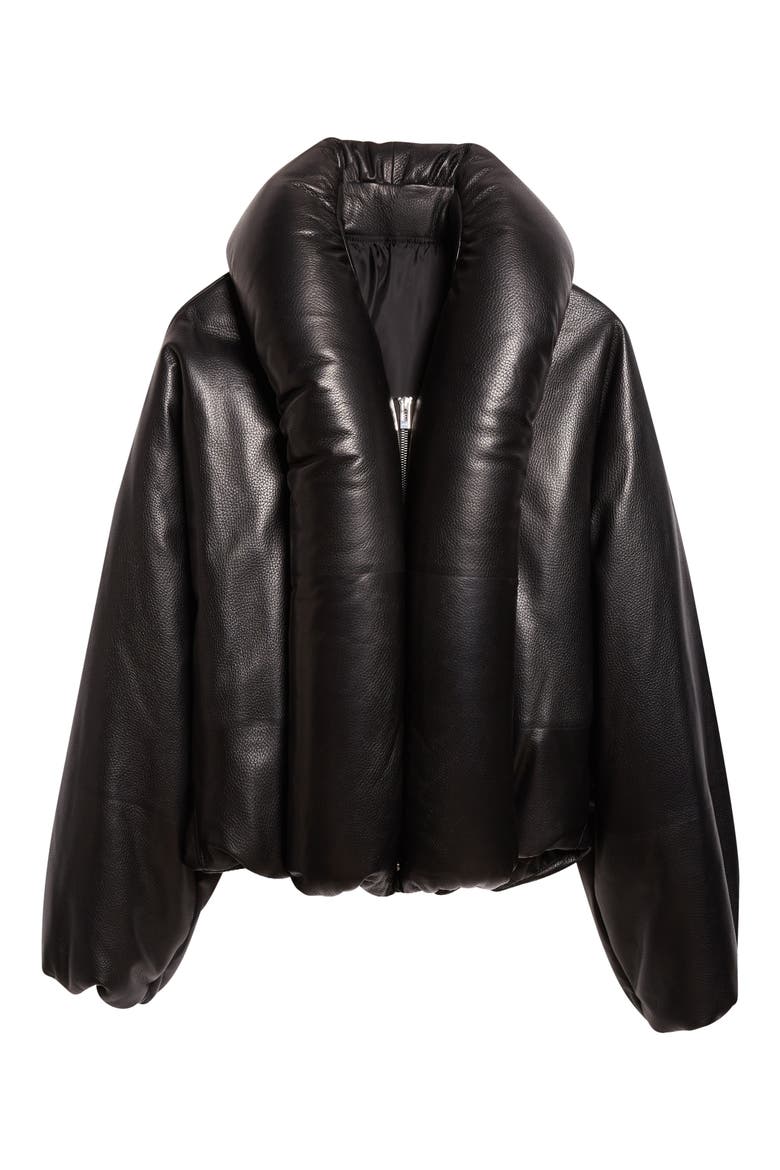 Padded Leather Bomber Jacket, Main, color, NOIR ALAIA