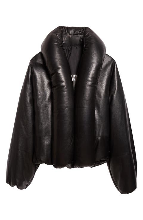 Padded Leather Bomber Jacket