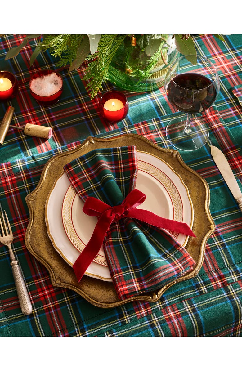Petite Plume Kensington Set of 4 Tartan Cotton Napkins, Alternate, color, Green