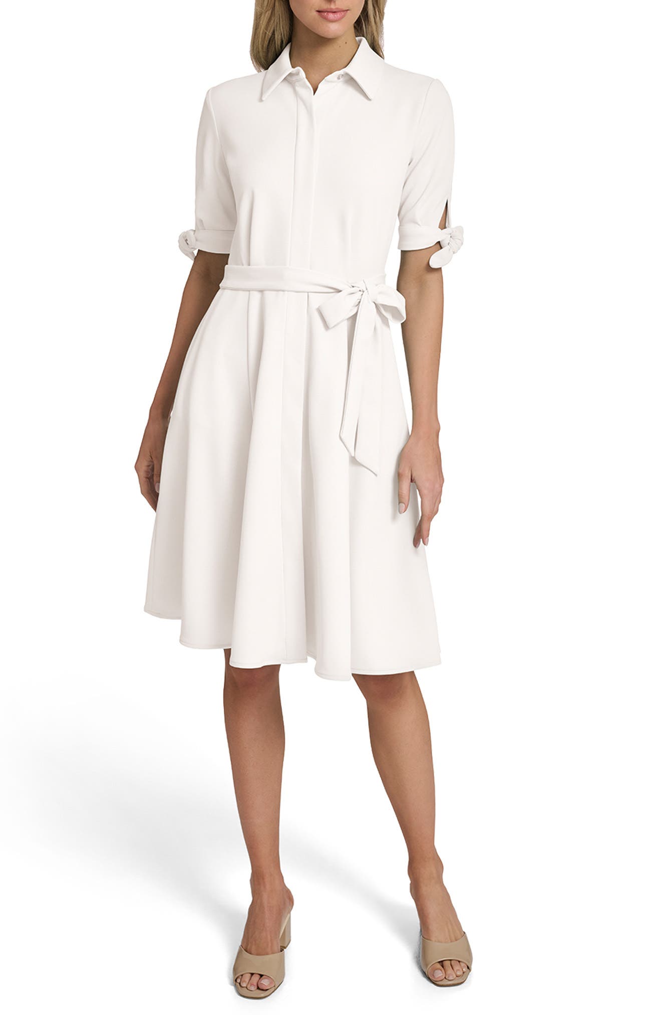 Calvin Klein Tie Sleeve Crepe Shirtdress