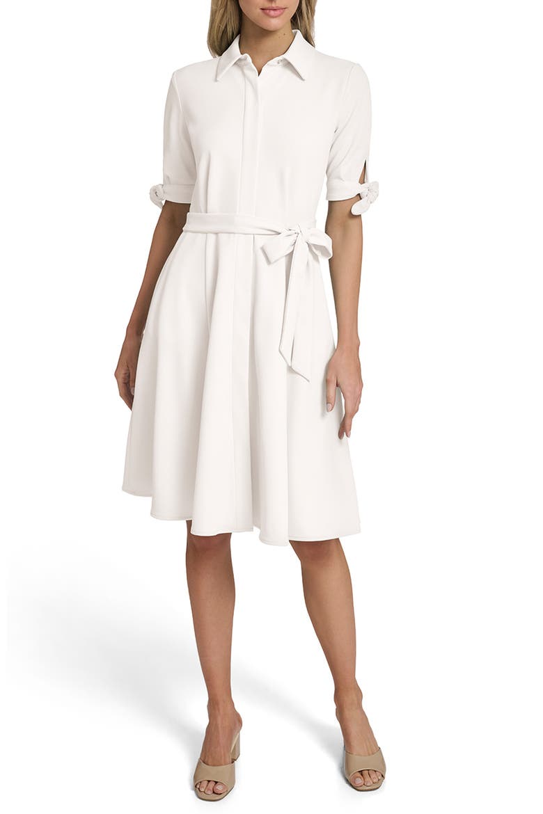 Tie Sleeve Crepe Shirtdress, Main, color, CREAM
