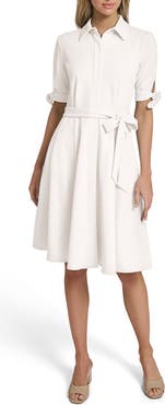 Calvin Klein Tie Sleeve Crepe Shirtdress