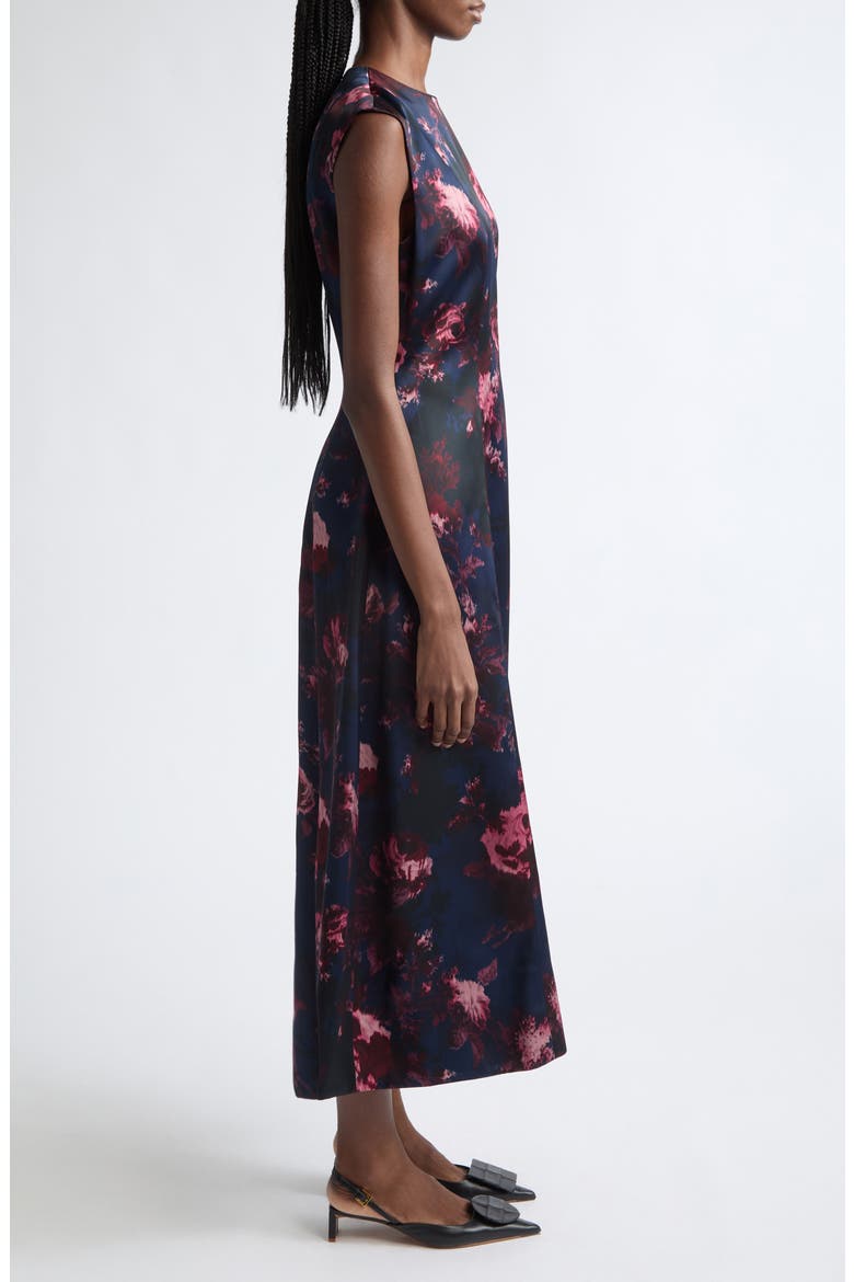 Floral Sleeveless Duchesse Satin Midi Dress, Alternate, color, FONTEYN ROSE INK