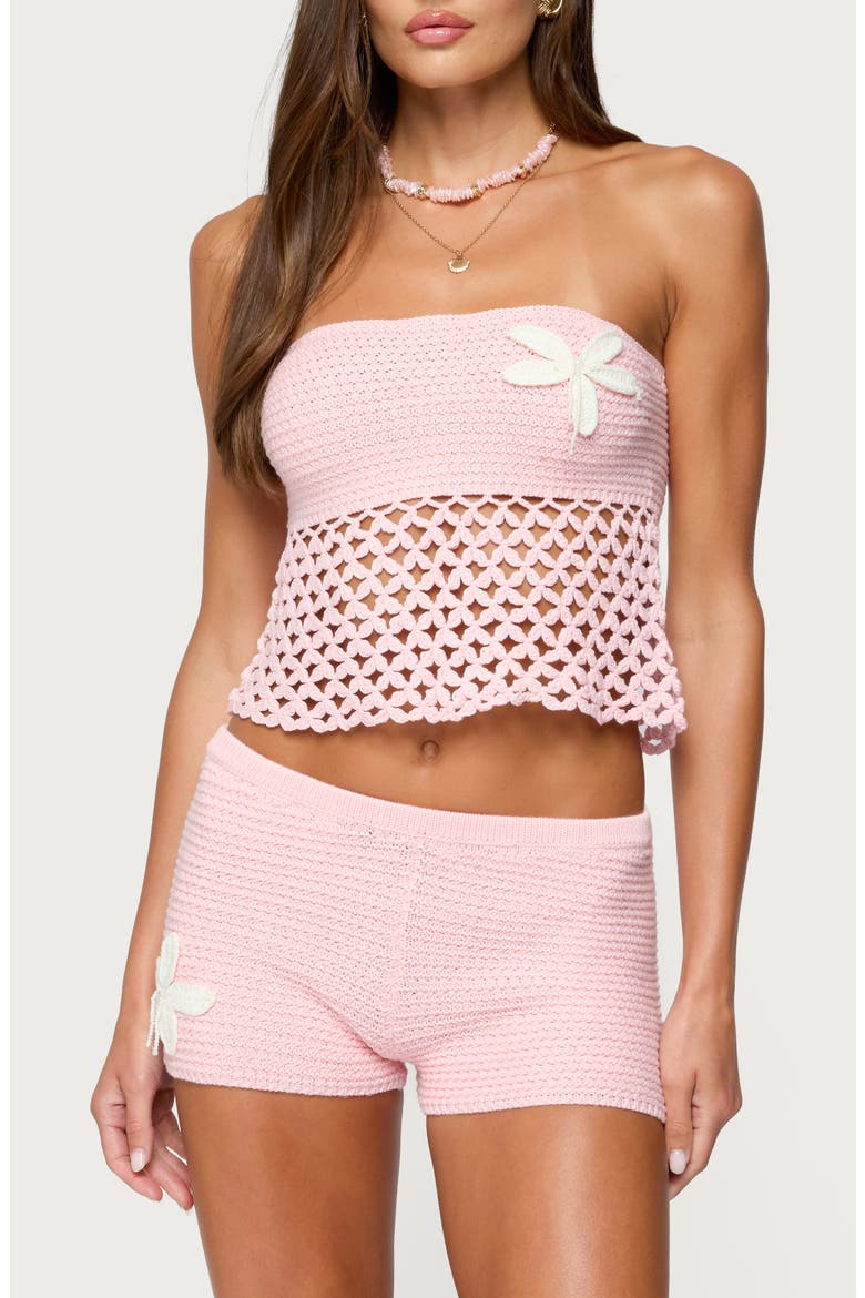 Tahna Flower Crochet Strapless Top, Main, color, PINK
