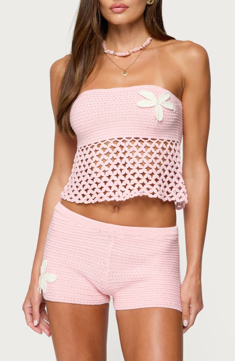 Tahna Flower Crochet Strapless Top