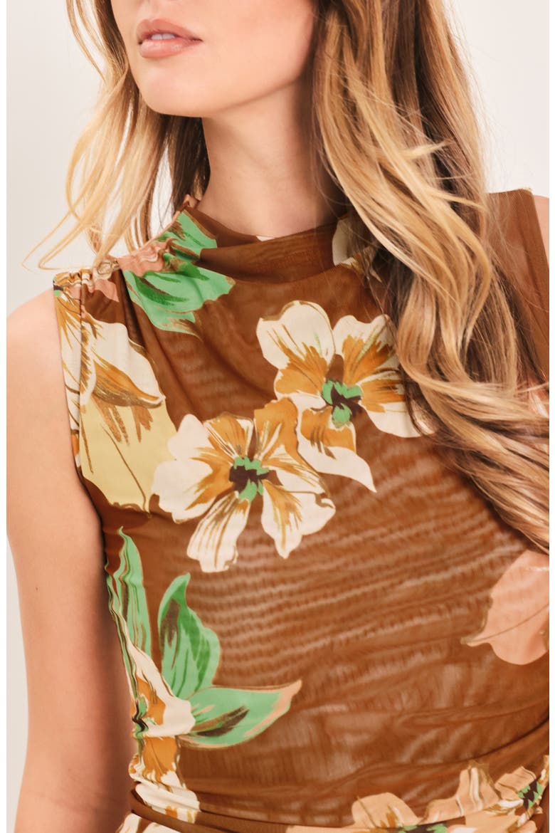 Floral Mesh Sleeveless Top, Alternate, color, BROWN