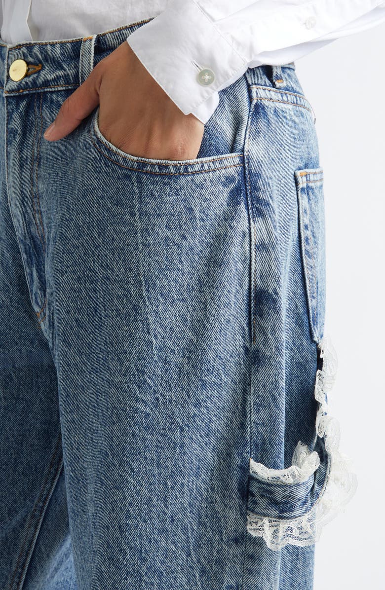 Tanner Fletcher Gender Inclusive Sid Lace Loop Straight Leg Carpenter Jeans, Alternate, color, Mid Wash