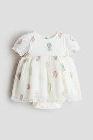 H&M Embroidered Tulle Bodysuit Dress