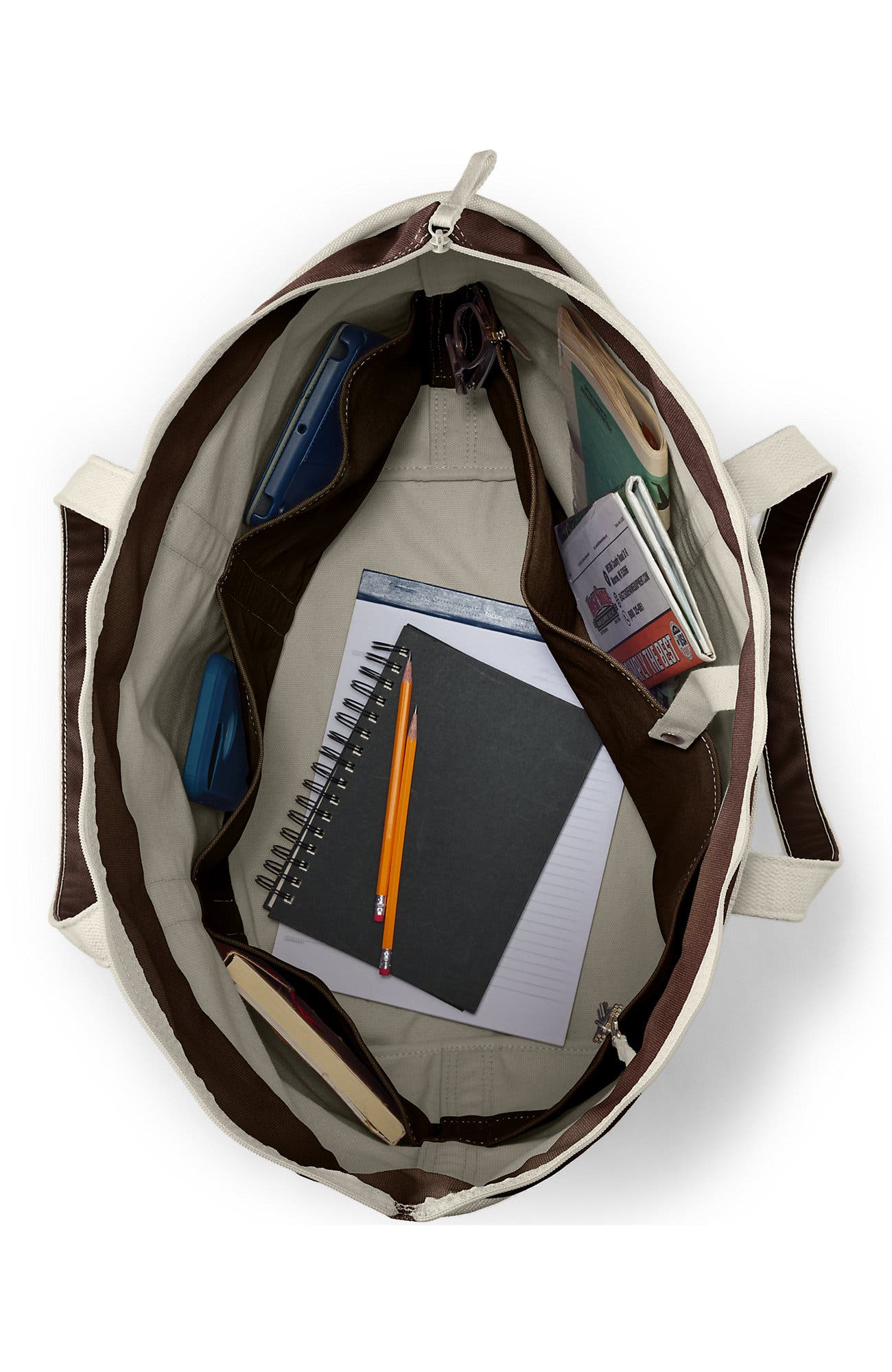 Lands' End Zip Top Long Handle Canvas Tote Bag, Alternate, color, Natural/Brown Root