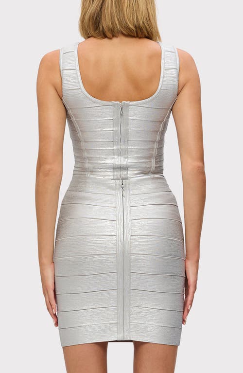 Herve Leger Ribbed Foil Boat Neck Tank Top In Silver Foil