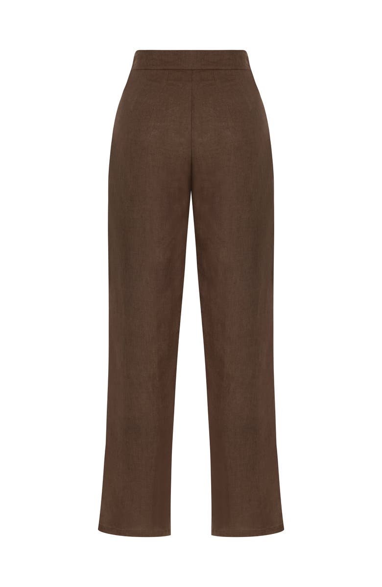Labeca London Asher Cappuccino Linen Cut Out Contrast Stitch Pants, Alternate, color, Brown