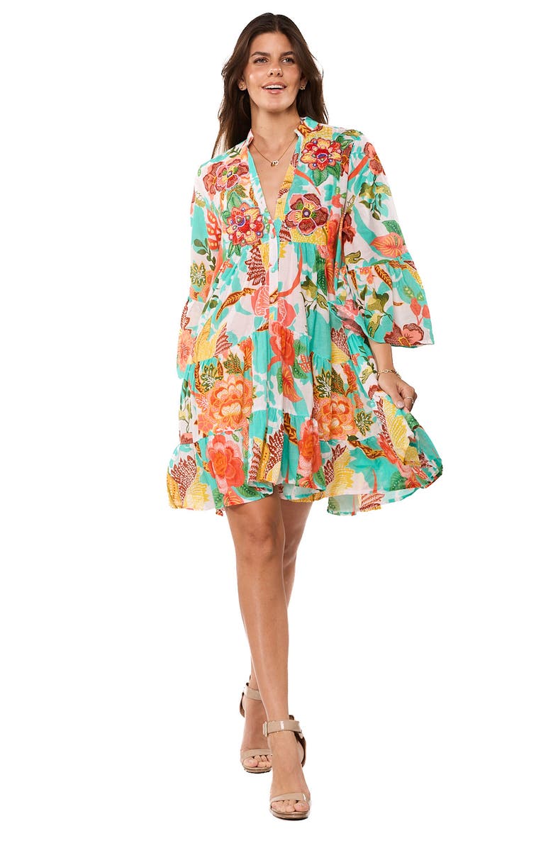 RANEES Flare Sleeve Minidress, Alternate, color, Bluegreen