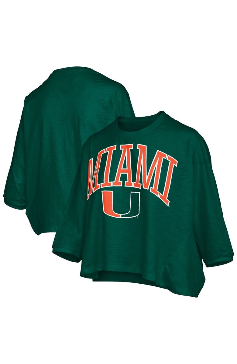 PRESSBOX Women's Pressbox  Green Miami Hurricanes Midi Arch Over Logo Oversized T-Shirt, Main, color, 