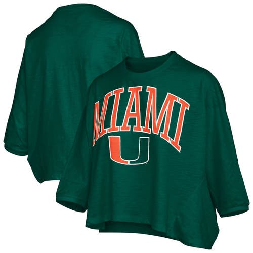 Pressbox Women's Green Miami Hurricanes Janise Arch Over Logo Waist Length Oversized Pullover Sweatshirt In Green