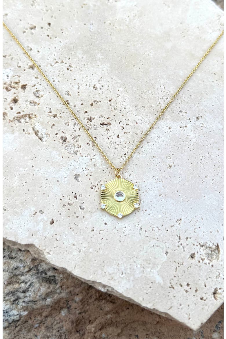 Cubic Zirconia Fluted Disc Pendant Necklace, Alternate, color, GOLD