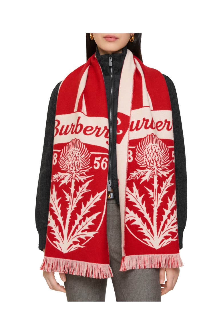 Thistle Shield Wool Scarf, Alternate, color, Poppy red