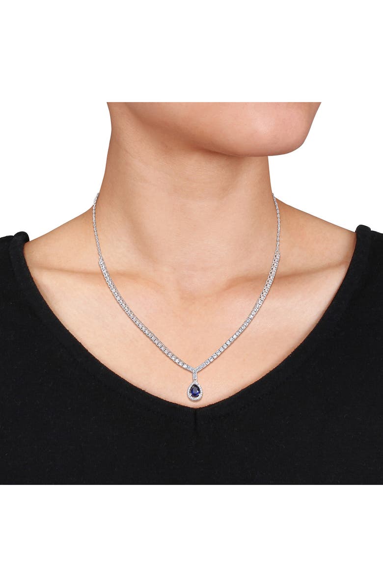 DELMAR Pear Cut Lab Created Blue Sapphire Pendant Necklace, Alternate, color, Blue