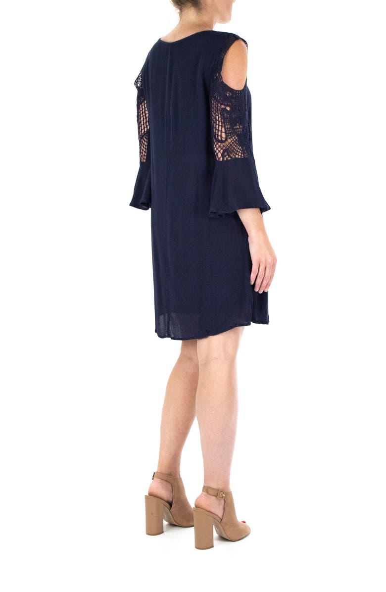 Nina Leonard Crochet Cold Shoulder Long Sleeve Dress, Alternate, color, Navy