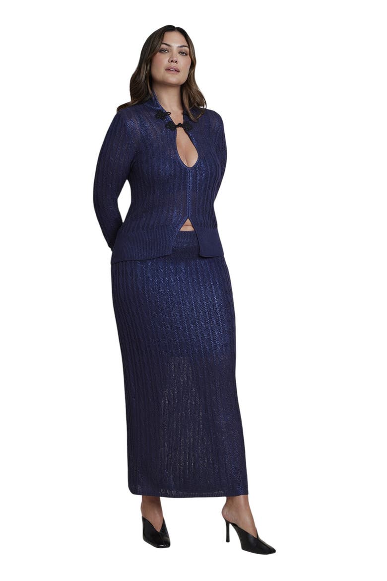 Metallic Knit Maxi Skirt (plus), Alternate, color, NAVY
