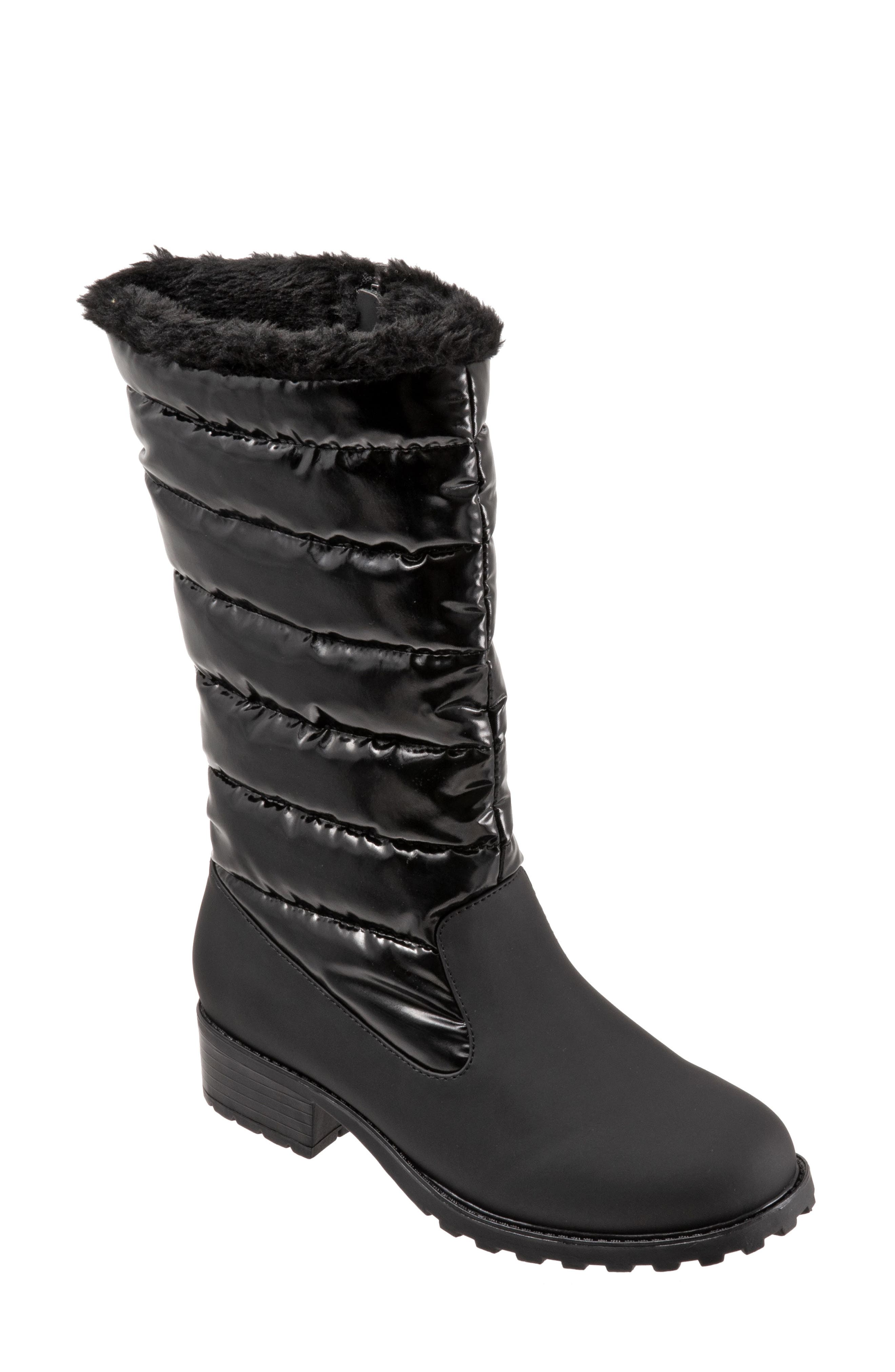 Benji Weatherproof Faux Fur Boot, Main, color, BLACK RUBBER/ POLYESTER