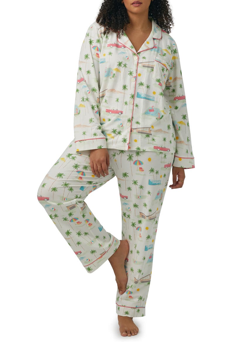 Print Stretch Organic Cotton Jersey Pajamas, Alternate, color, WELCOME TO PALM SPRINGS
