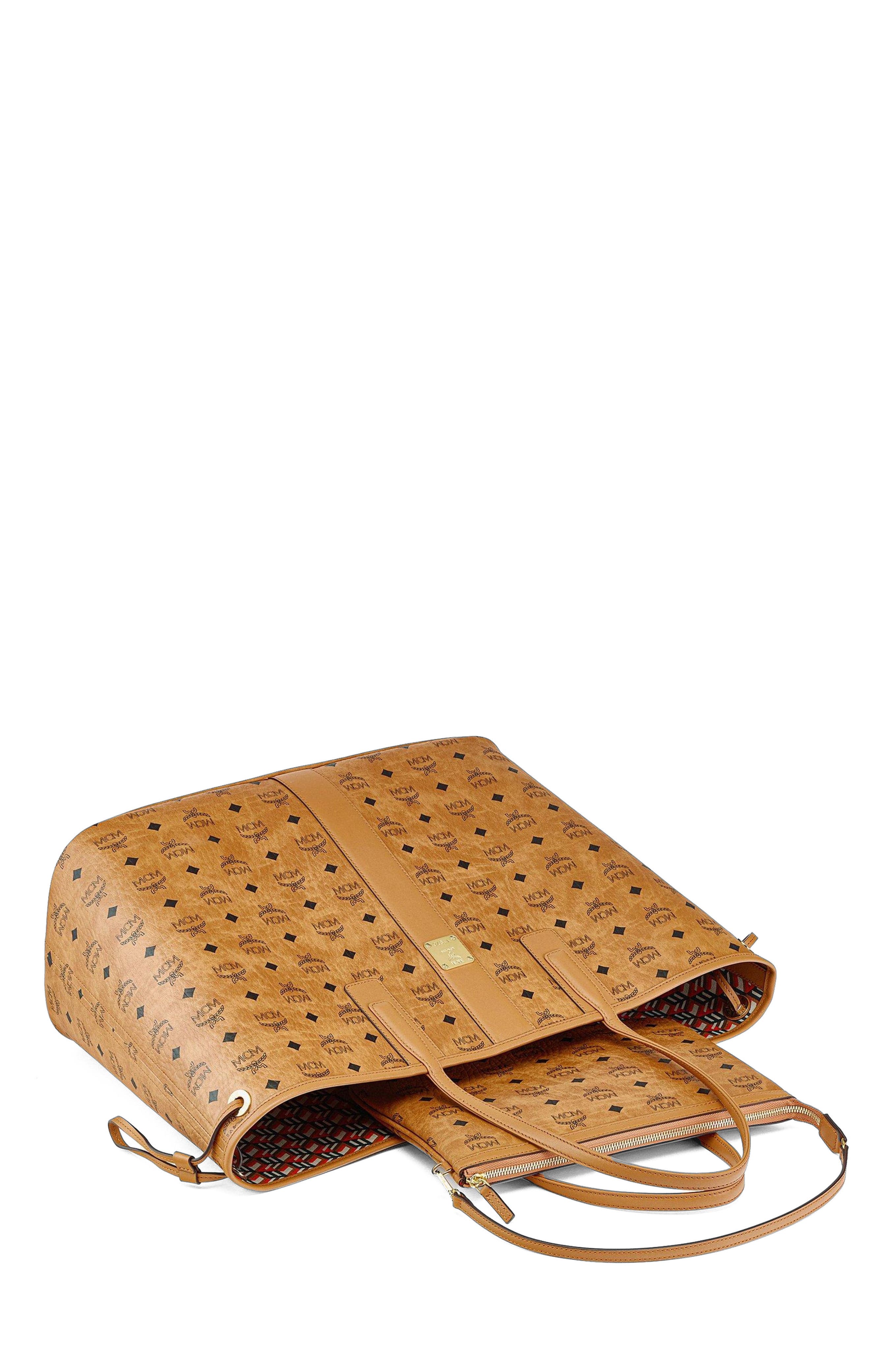 MCM Large Reversible Liz Shopper in Visetos, Alternate, color, Cognac