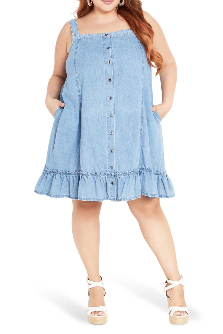Island Denim Button Front Dress, Main, color, LIGHT DENIM