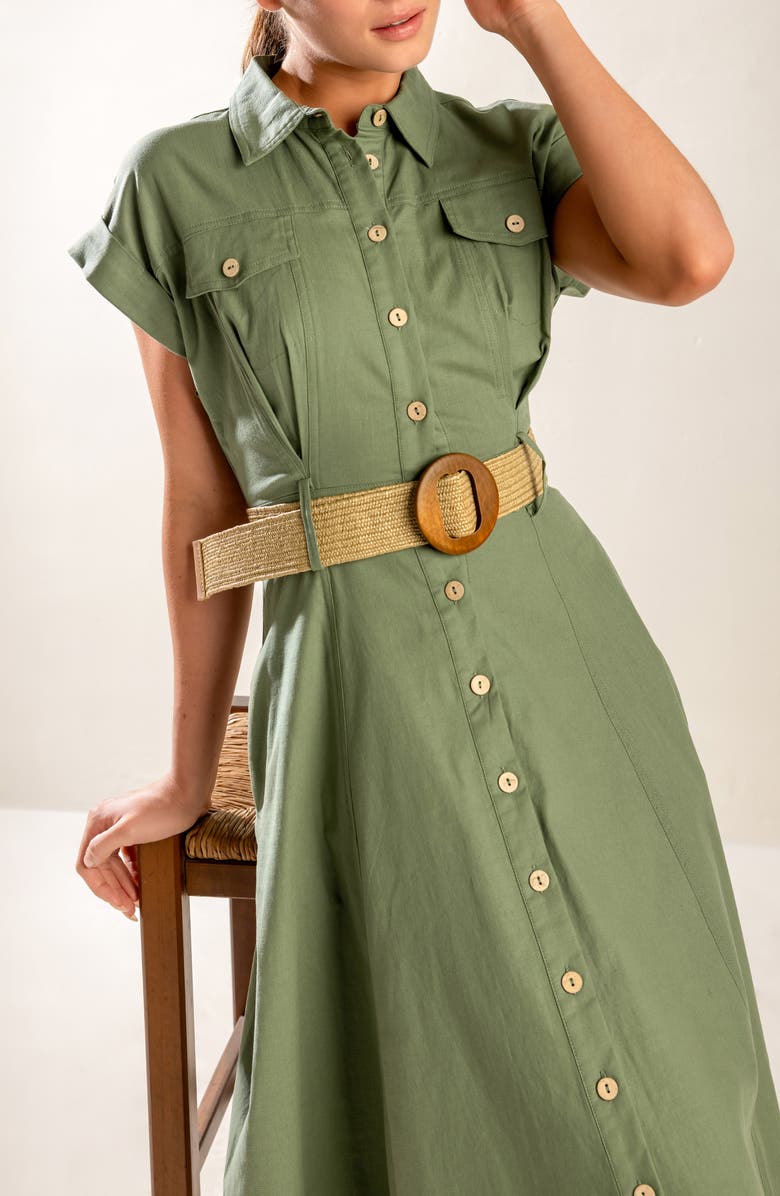 FREEMARKET Belted Stretch Cotton Midi Shirtdress with Pockets, Alternate, color, 