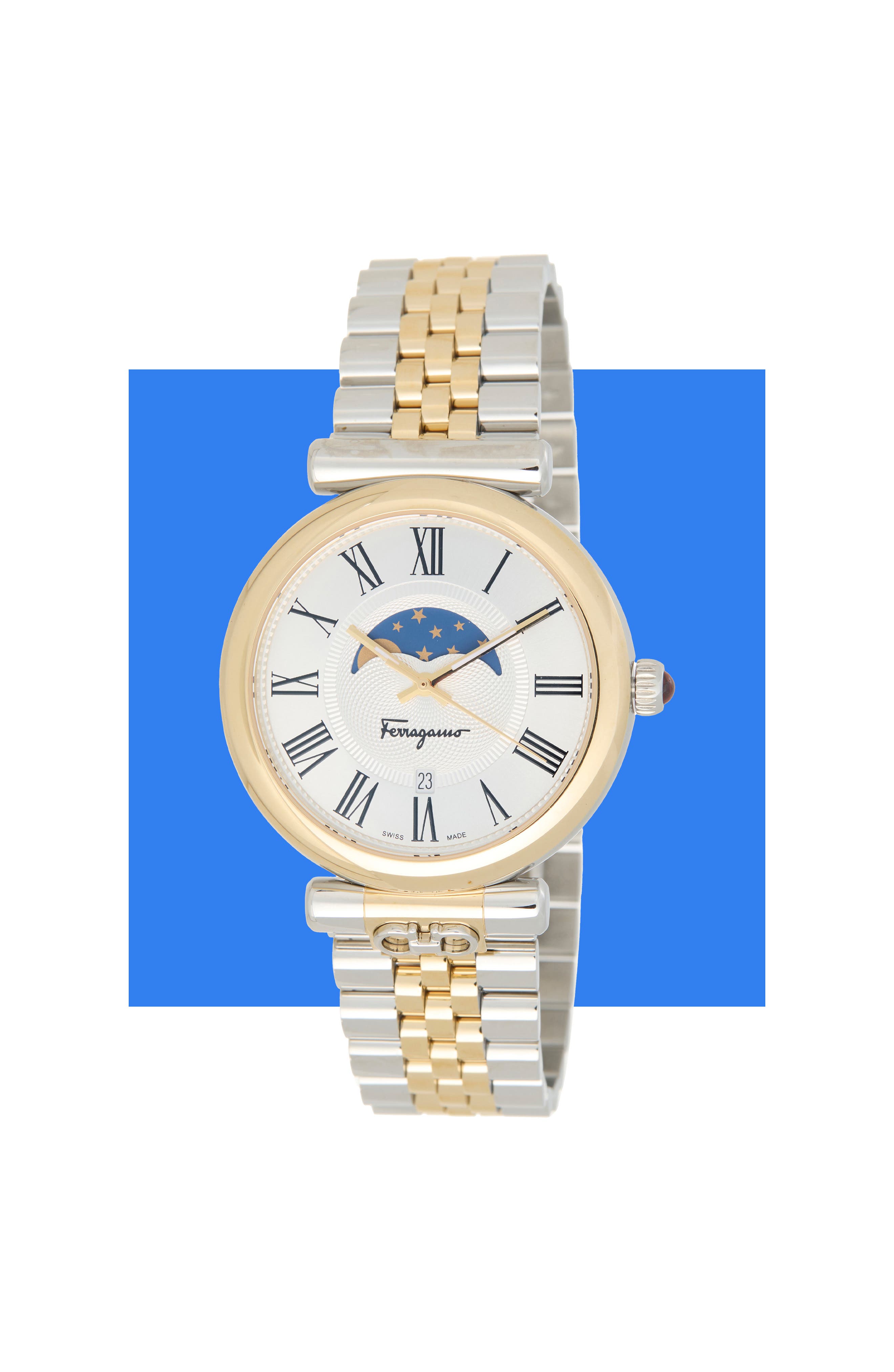 Ora Moonphase Two-Tone Bracelet Watch, 40mm