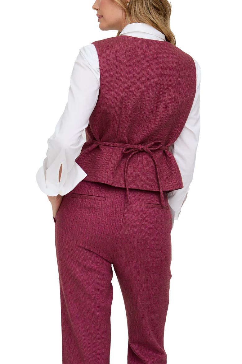 Pandora Tailored Herringbone Print Waistcoat, Alternate, color, Pink
