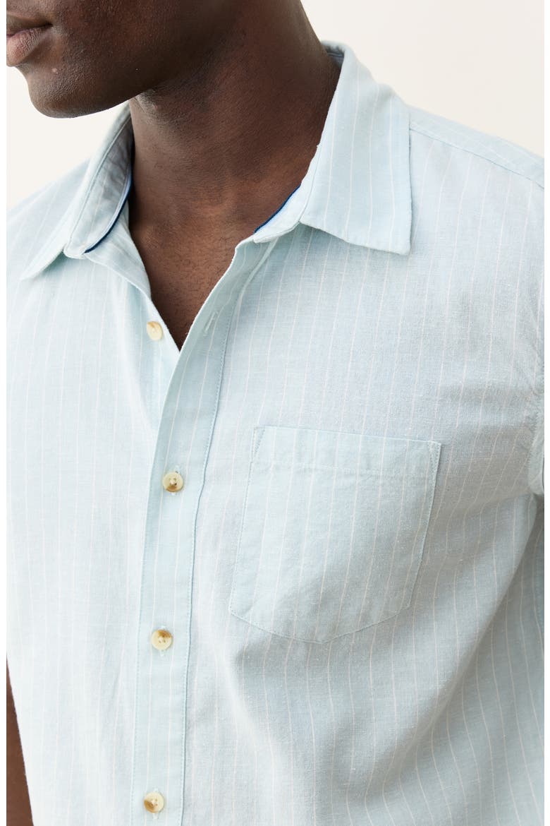 Better-than-Linen Short Sleeve Hemp Blend Button-Up Shirt, Alternate, color, BLUE/ WHITE STRIPE