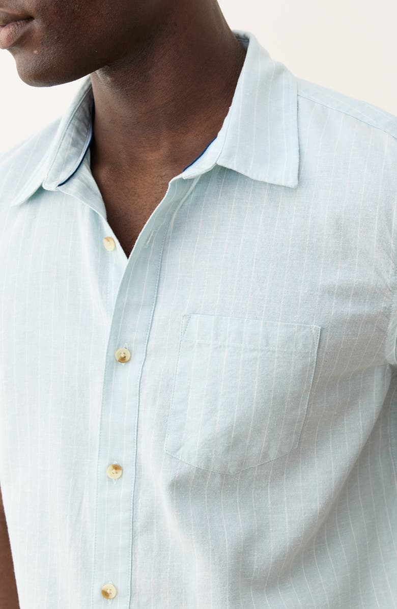 Marine Layer Better-than-Linen Short Sleeve Hemp Blend Button-Up Shirt, Alternate, color, Blue/ White Stripe