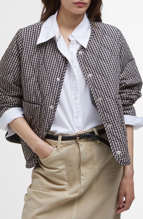 Barbour Check Monroe Quilt Jacket In Navy Sand Gingham