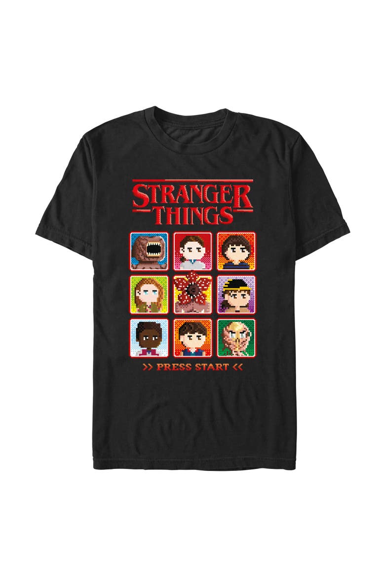 Netflix Men's Stranger Things Character Box 8 Bits Players T Shirt, Main, color, Black