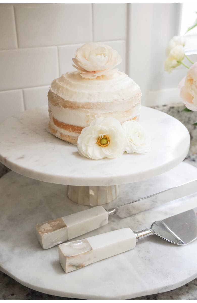 Anaya Marble Cake Stand with Mother of Pearl Inlay, Alternate, color, White