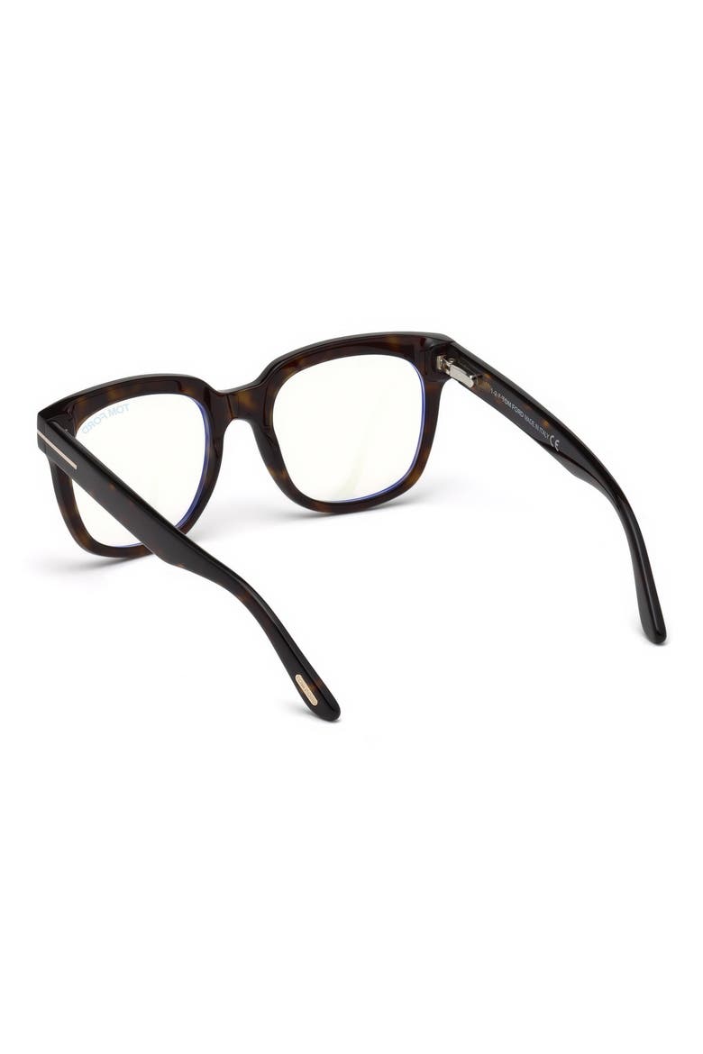 53mm Geometric Blue Light Blocking Glasses, Alternate, color, HAVANA / BLUE BLOCK