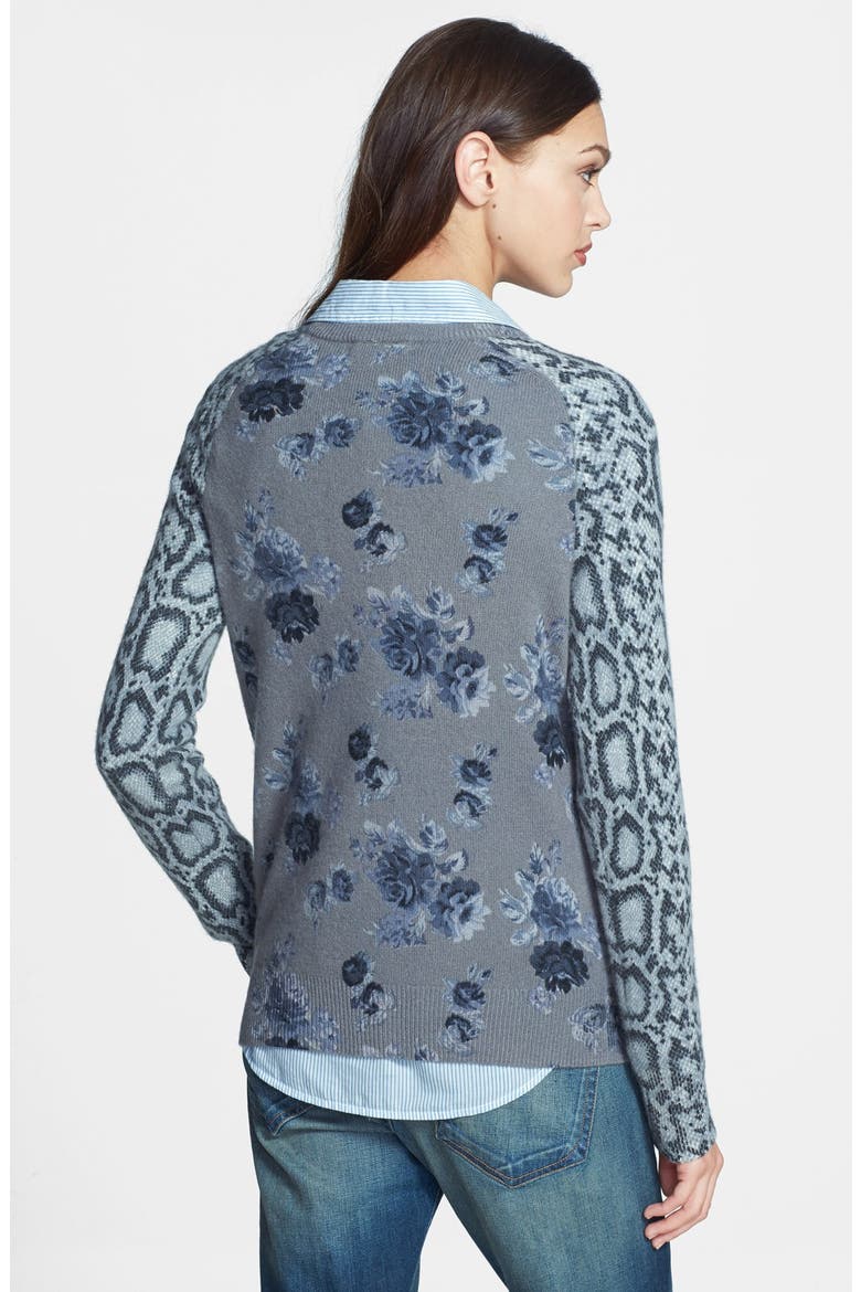 'Sloane' Print Cashmere Sweater, Alternate, color, GREY MULTI