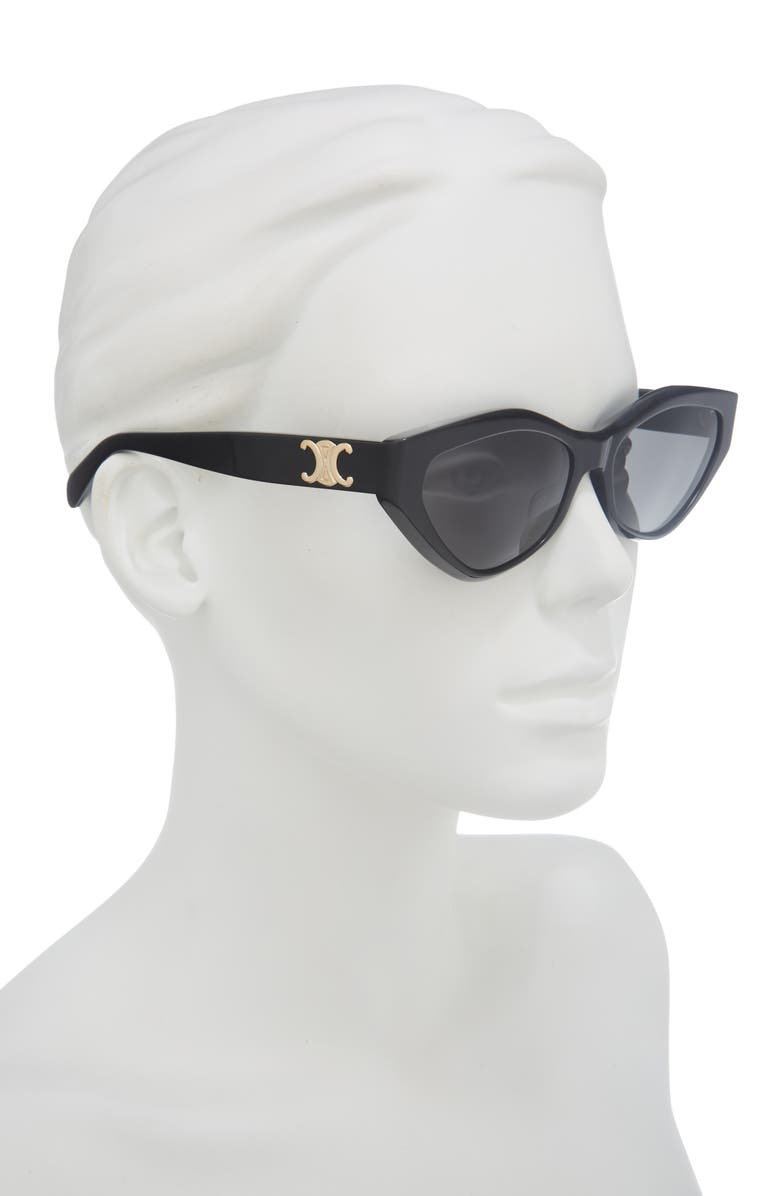 CELINE Triomphe 17 56mm Cat Eye Sunglasses, Alternate, color, Shiny Black / Smoke