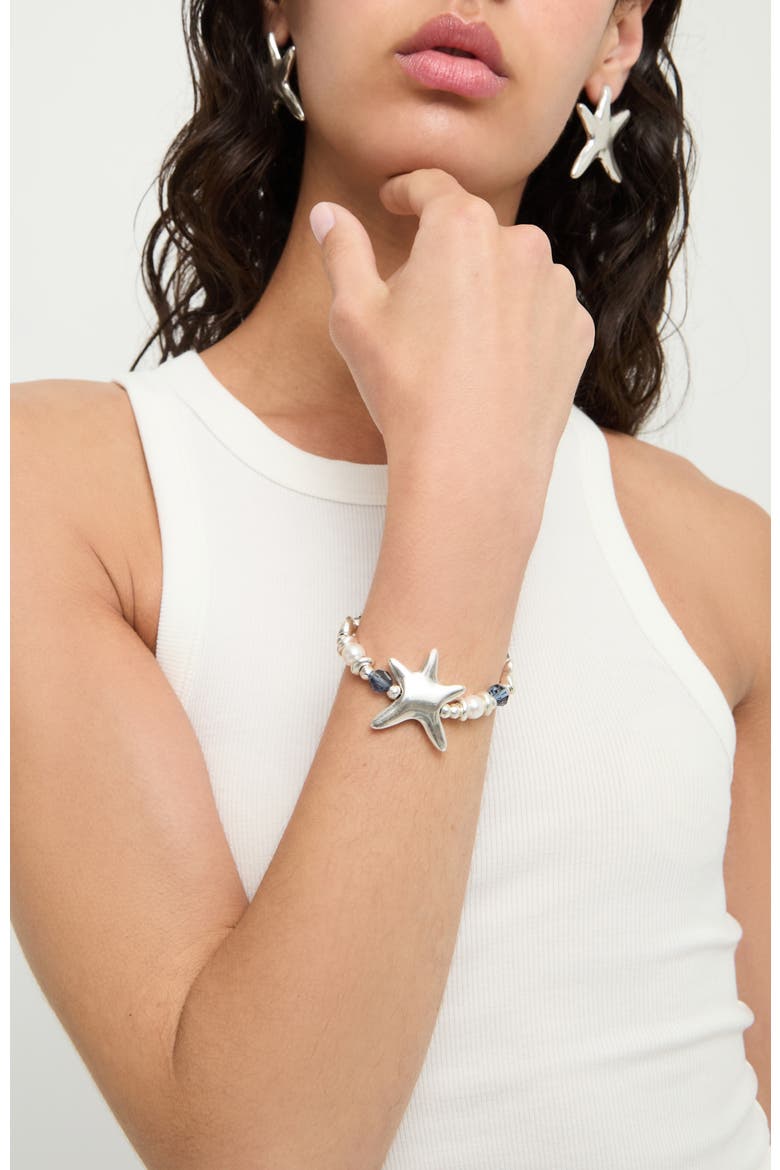 Silver-Tone Bracelet with Blue Faceted Crystals and Star, Alternate, color, Silver