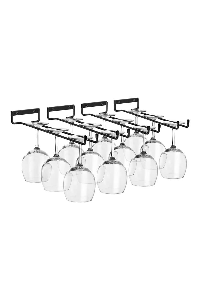 Set of 4 Wall Mounted Wine Glass Racks, Main, color, BLACK