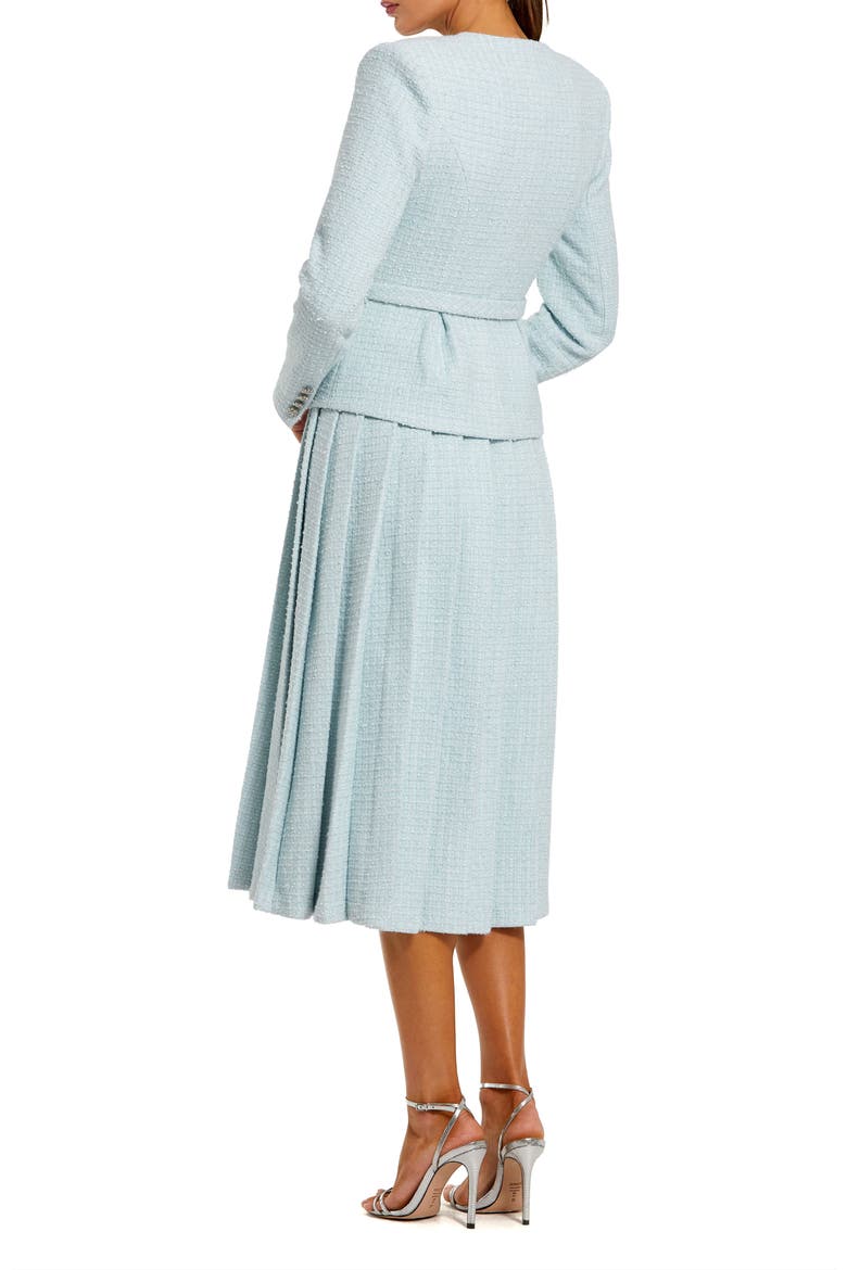 Long Sleeve Bouclé Midi Dress with V-Neck and Decorative Buttons, Alternate, color, Powder Blue